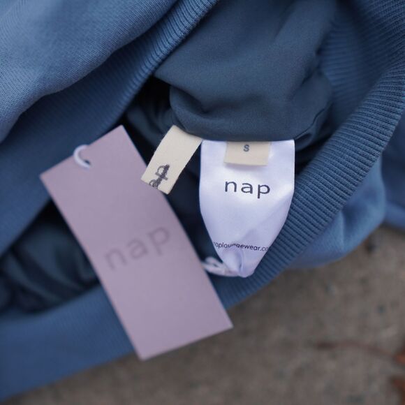 NWT NAP Loungewear Wrap Crop Top Baby Blue Tencel Blend Athleisure - Picture 5 of 12